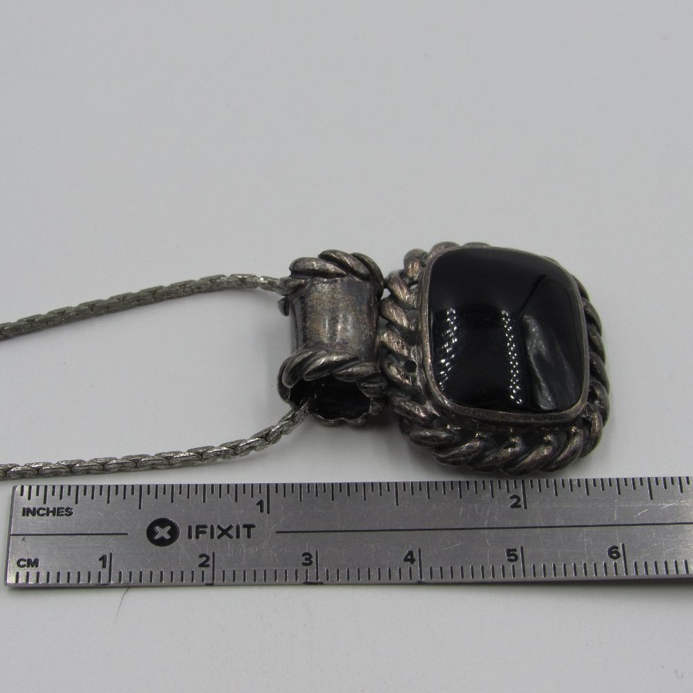 18" Sterling Silver Rustic Black Inlay Necklace - Picture 5 of 6